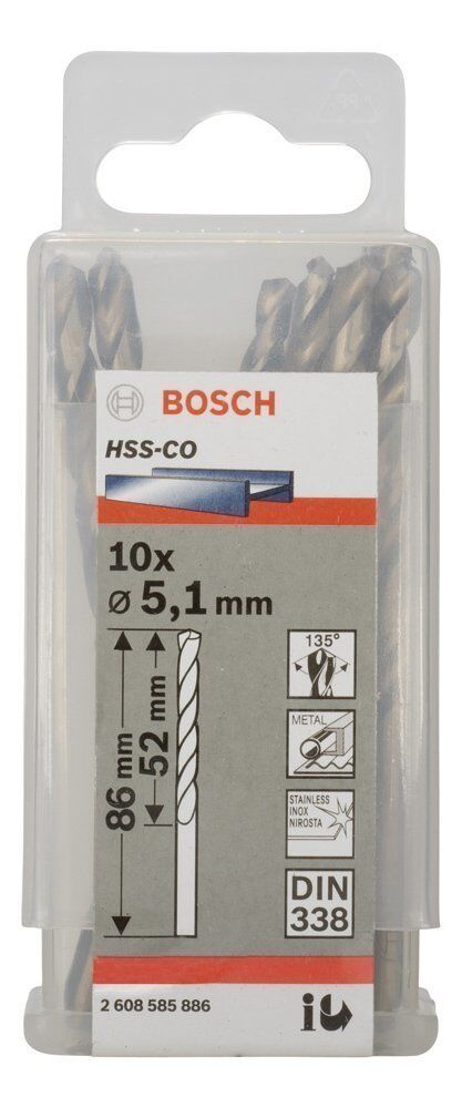 Bosch HSS 5,1x86 mm Kobaltlı Matkap Ucu 10'lu Paket 2608585886