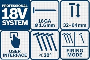 Bosch GNH 18V-64 M Tek Akülü Tel Çivi Çakma Tabancası 4 Amper Bez Çantalı