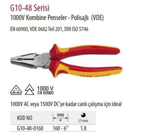 Ceta Form 160 mm 1000 volt VDE İzoleli Polisajlı Kombine Pense G10-48-0160