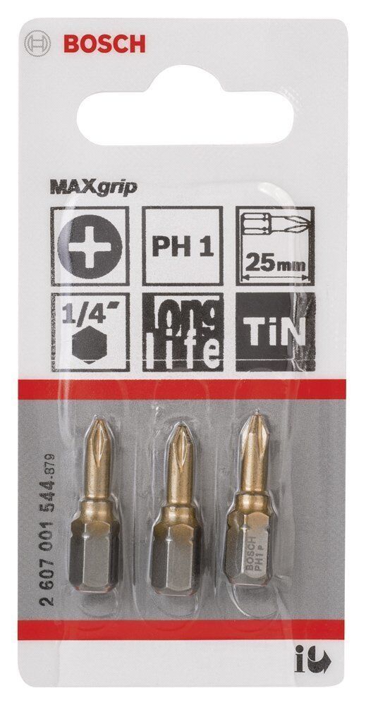 Bosch PH1 25 mm 3'lü Yıldız Bits Uç MaxGrip 2607001544