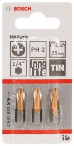 Bosch PH2 25 mm 3'lü Yıldız Bits Uç MaxGrip 2607001546