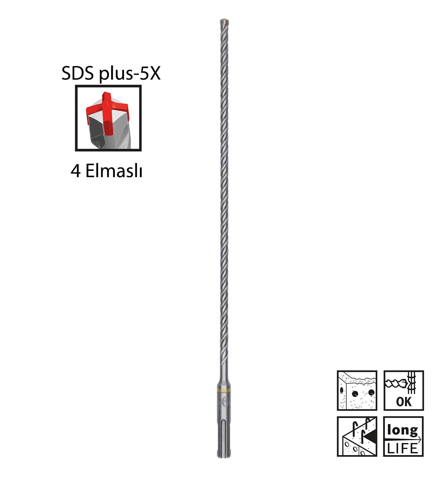 Bosch SDS Plus-5X 6 x 310 mm Dört Elmaslı Matkap Ucu 2608836612