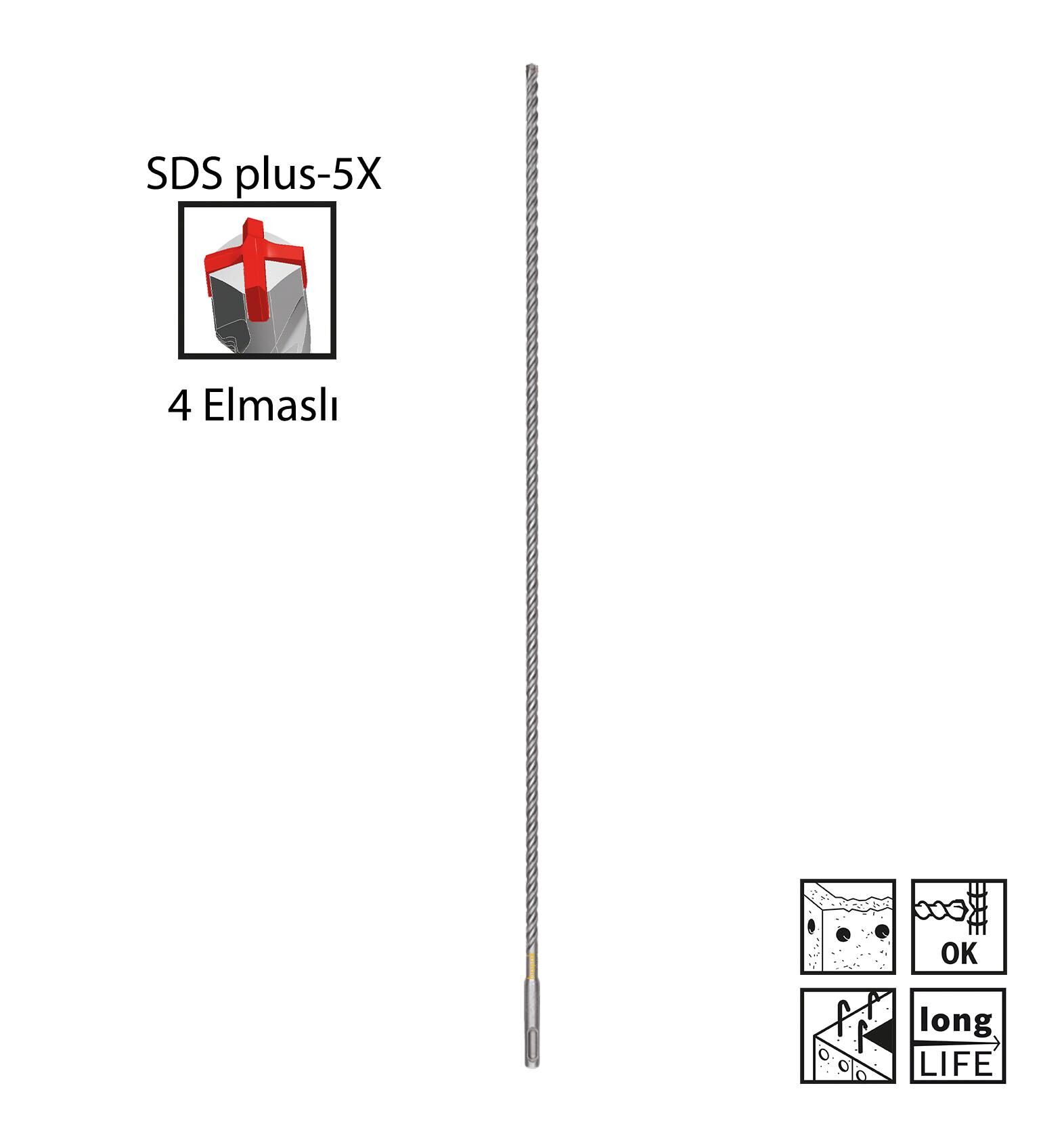 Bosch 8 x 610mm SDS-Plus-5X 4 Elmaslı Matkap Ucu 2608836616