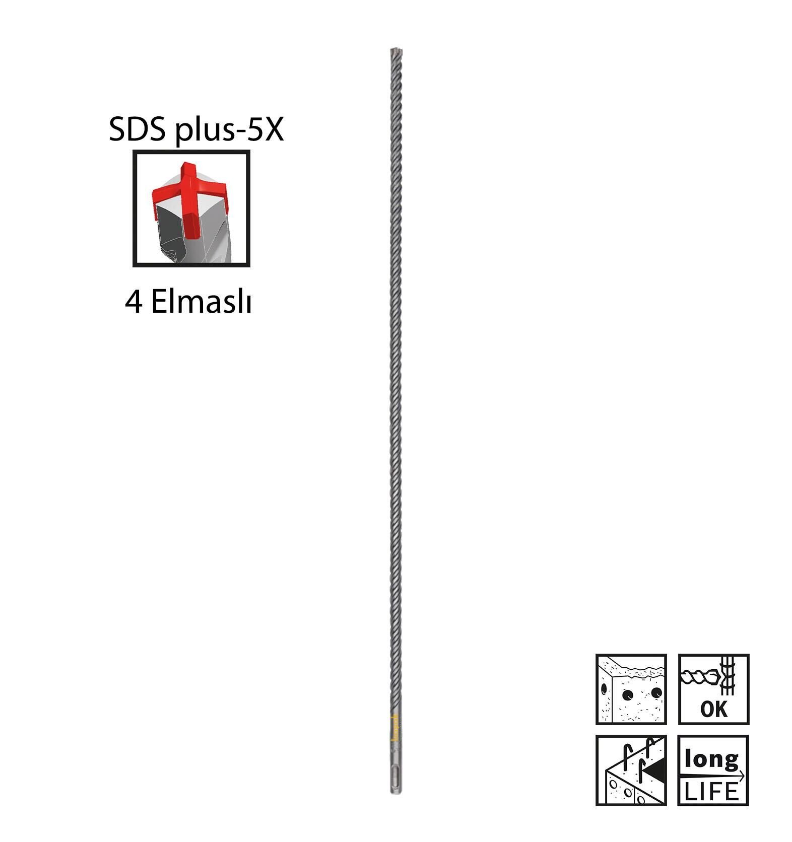 Bosch SDS Plus-5X 10 x 610 mm Dört Elmaslı Matkap Ucu 2608836618