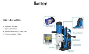 3Keego SMD 50 1600W 2 Vitesli 50 mm Manyetik Matkap