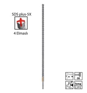 Bosch SDS Plus-5X 16 x 610 mm Dört Elmaslı Matkap Ucu 2608836626