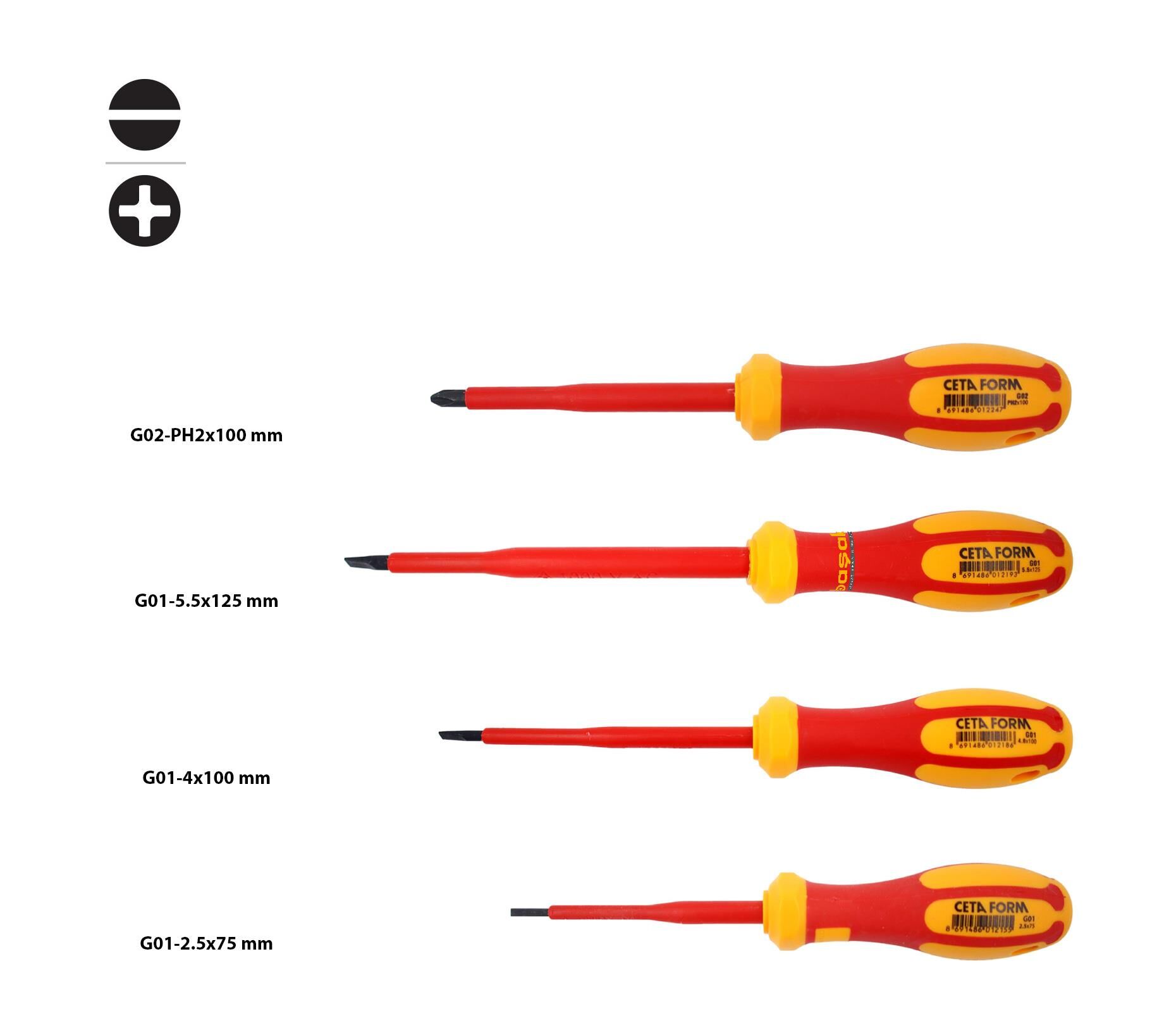 ewsgv様　4点セット Ceta Form 4 Parça 1000 volt VDE İzoleli Düz Yıldız Tornavida Seti