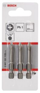 Bosch PH1 49 mm 3'lü Yıldız Bits Uç ExtraHard 2607001526
