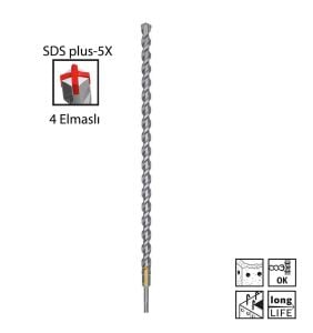 Bosch SDS Plus-5X 20 x 600 mm Dört Elmaslı Matkap Ucu 2608836642