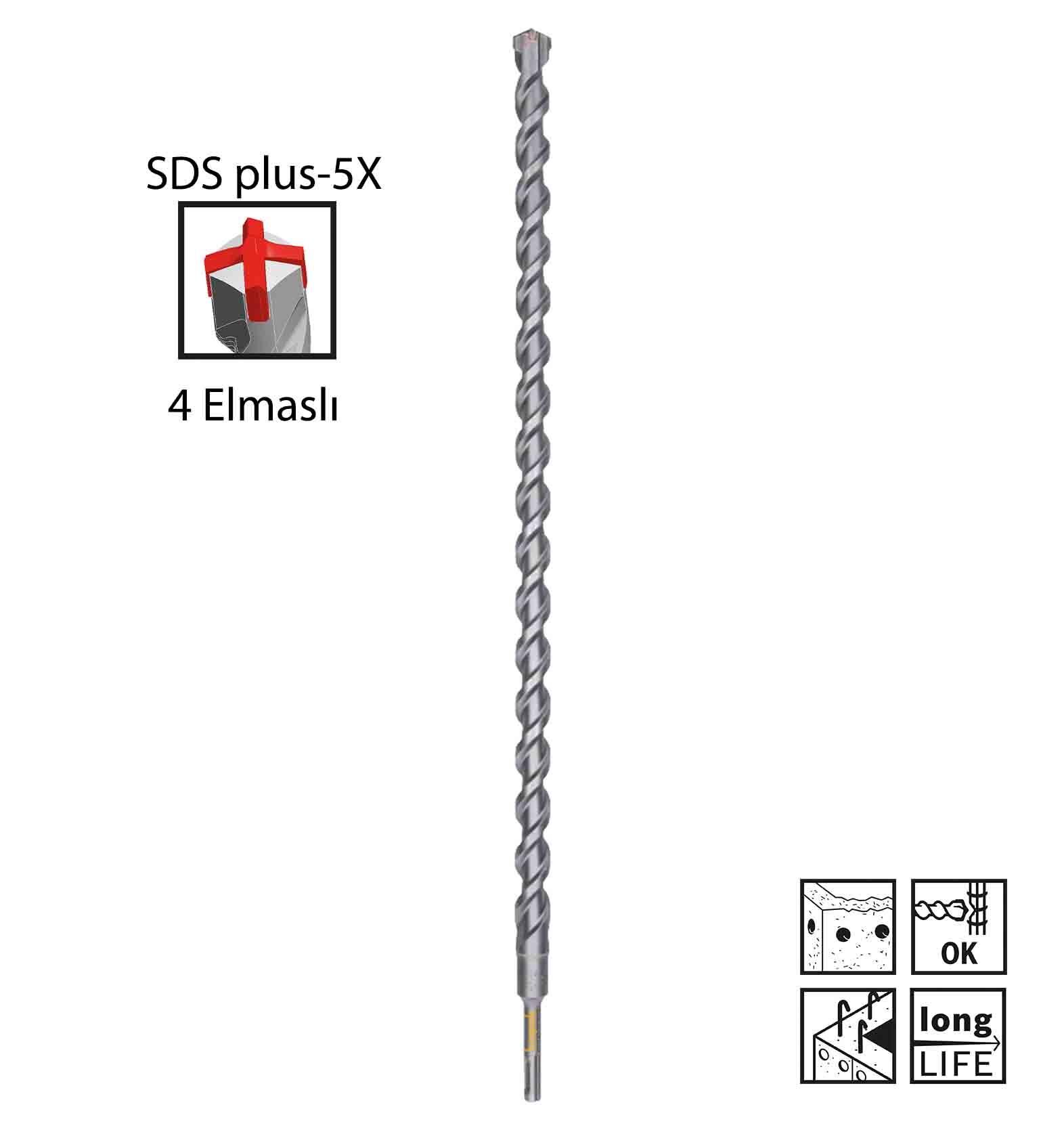 Bosch SDS Plus-5X 22 x 600 mm Dört Elmaslı Matkap Ucu 2608836646
