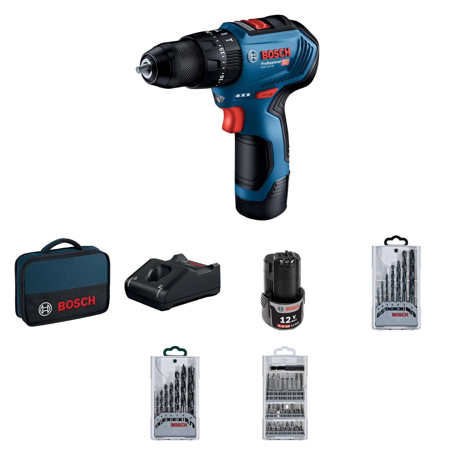 Bosch GSB 12V-30 Akülü Vidalama+39 Parça Aksesuarlı 06019G9101