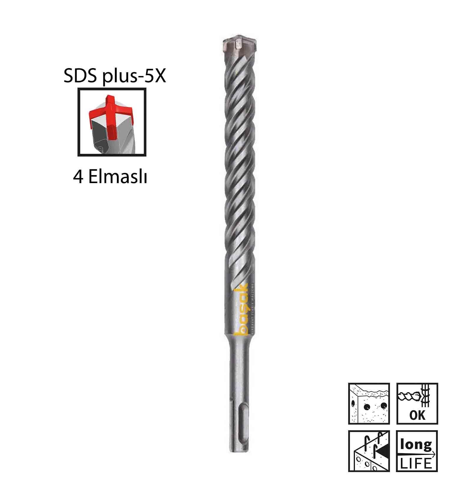 Bosch SDS Plus-5X 25 x 250 mm Dört Elmaslı Matkap Ucu 2608836649
