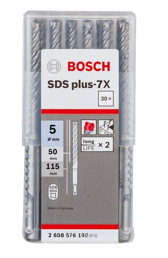 Bosch 5 x 115 mm 30'lu SDS Plus-7X 4 Elmaslı Özel Matkap Ucu 2608576190