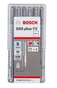 Bosch 5 x 115 mm 30'lu SDS Plus-7X 4 Elmaslı Özel Matkap Ucu 2608576190