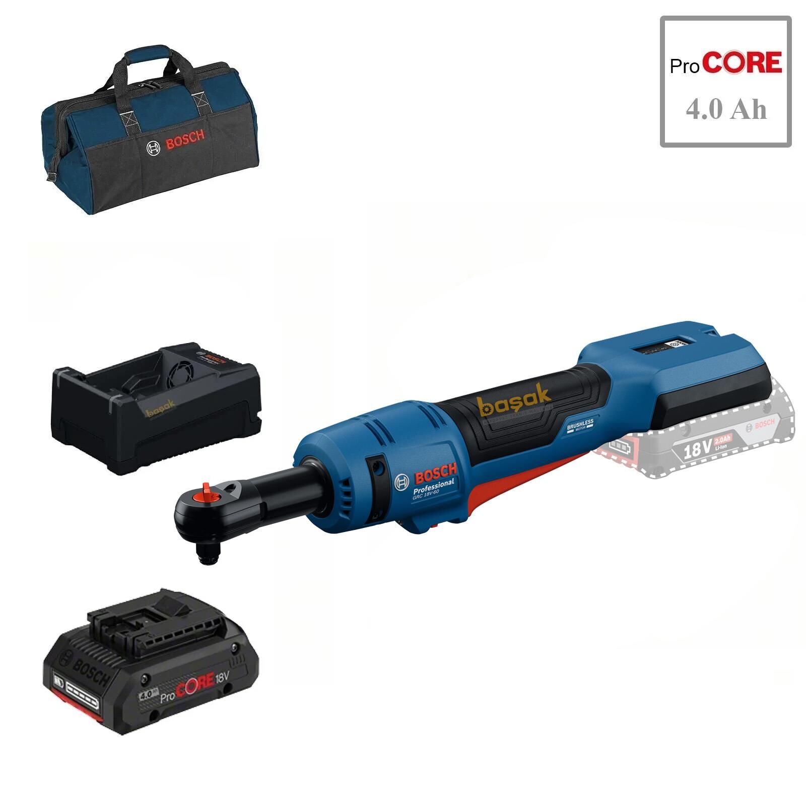 Bosch GRC 18V-60 1x4 Ah ProCORE Akülü 3/8'' Köşeli Somun Sıkma Makinesi
