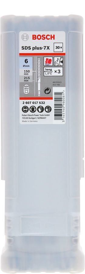 Bosch 6 x 215 mm 30'lu SDS Plus-7X 4 Elmaslı Özel Matkap Ucu 2607017532