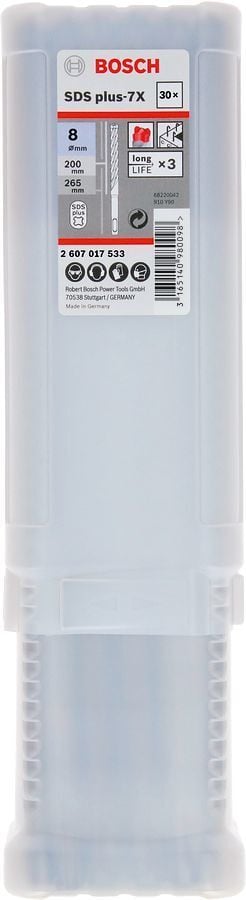 Bosch 8 x 265 mm 30'lu SDS Plus-7X 4 Elmaslı Özel Seri Matkap Ucu 2607017533