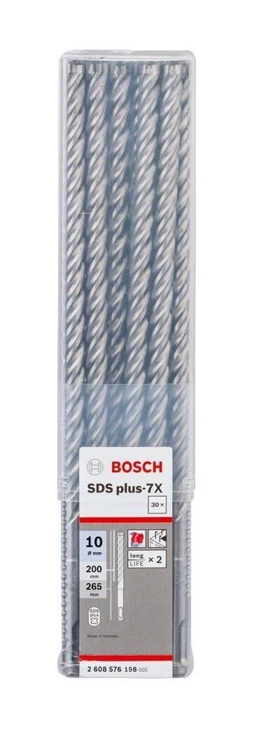 Bosch 10 x 265 mm 30'lu SDS Plus-7X 4 Elmaslı Özel Matkap Ucu 2608576198