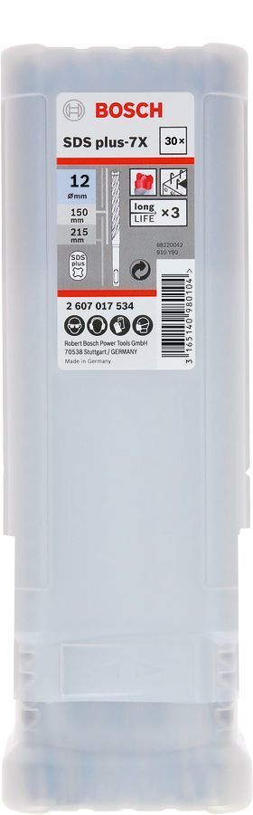 Bosch 12 x 215 mm 30'lu SDS Plus-7X 4 Elmaslı Özel Matkap Ucu 2607017534