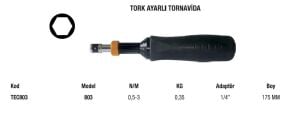 Tecnogi Tork Ayarlı Tornavida 0,5-3 Nm (1/4'') TEC803