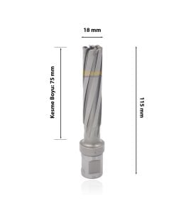 3Keego 18 x 75 mm TCT Uzun Elmas Manyetik Matkap Ucu HC75