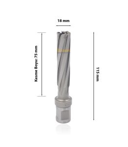 3Keego 18 x 75 mm TCT Uzun Elmas Manyetik Matkap Ucu HC75