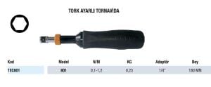 Tecnogi Tork Ayarlı Tornavida 0,1-1,2 Nm (1/4'') TEC801