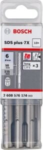 Bosch 6 x 115 mm 10'lu SDS Plus-7X 4 Elmaslı Özel Matkap Ucu 2608576174