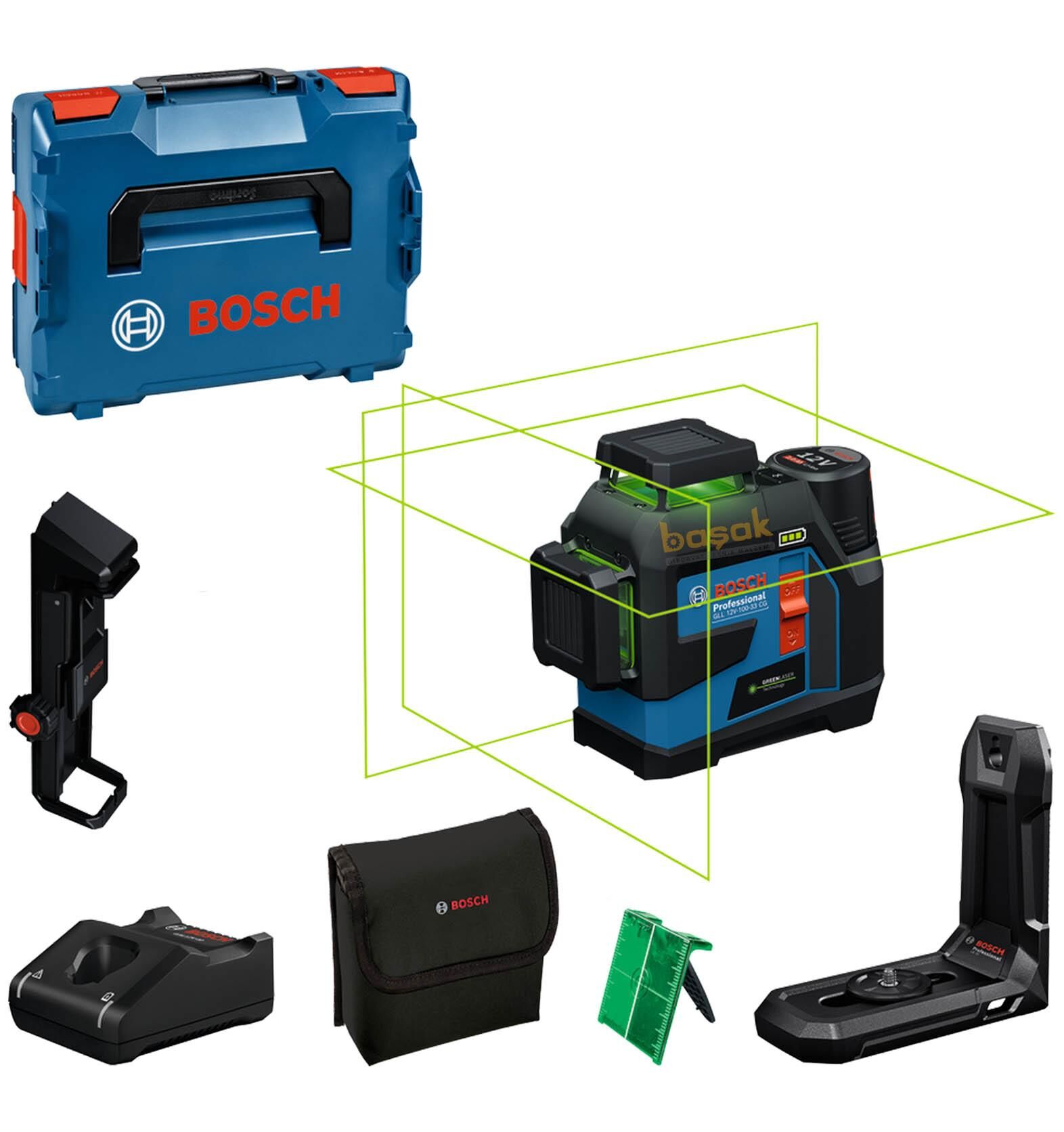 Bosch GLL 12V-100-33 CG Akülü 3x360° Yeşil Çizgi Lazeri L-Boxx 0601065401