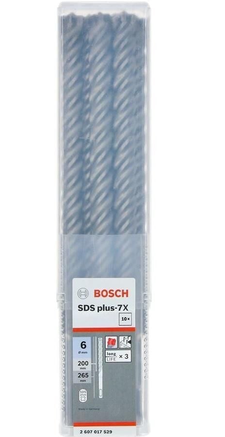 Bosch 6 x 265 mm 10'lu SDS Plus-7X 4 Elmaslı Özel Matkap Ucu 2607017529