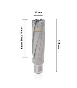 3Keego 26 X 75 mm TCT Uzun Elmas Manyetik Matkap Ucu HC75