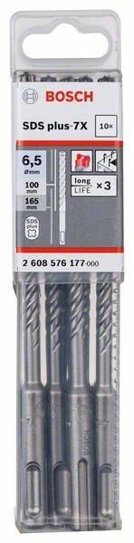 Bosch 6,5 x 165 mm 10'lu SDS Plus-7X 4 Elmaslı Özel Matkap Ucu 2608576177