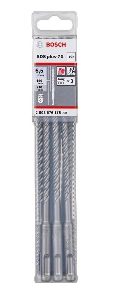 Bosch 6,5 x 215 mm 10'lu SDS Plus-7X 4 Elmaslı Özel Seri Matkap Ucu 2608576178
