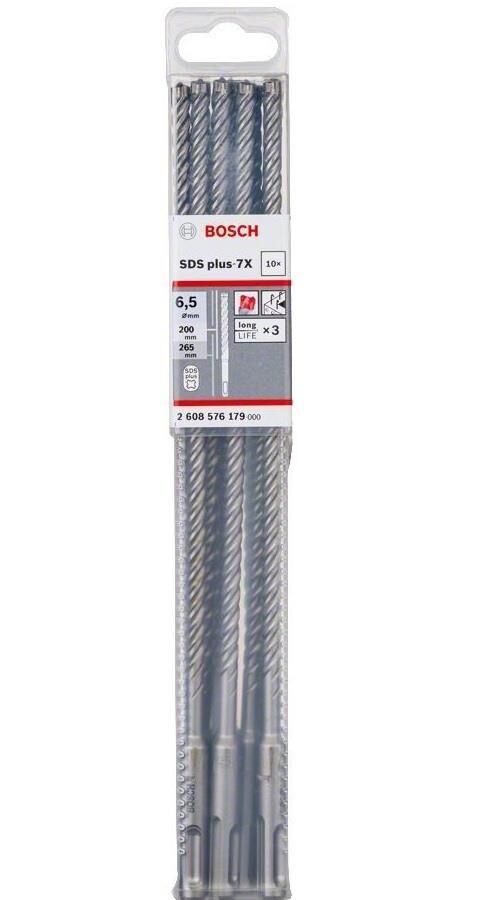 Bosch 6,5 x 265 mm 10'lu SDS Plus-7X 4 Elmaslı Özel Matkap Ucu 2608576179