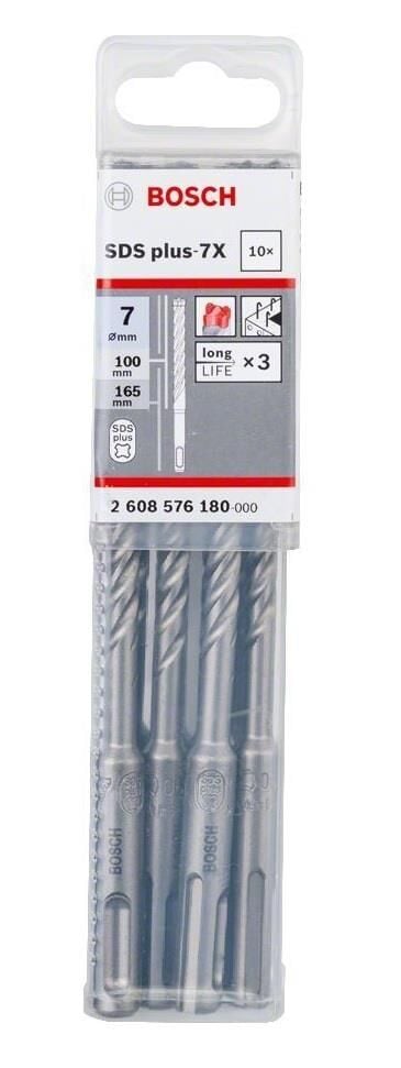 Bosch 7 x 165 mm 10'lu SDS Plus-7X 4 Elmaslı Özel Matkap Ucu 2608576180