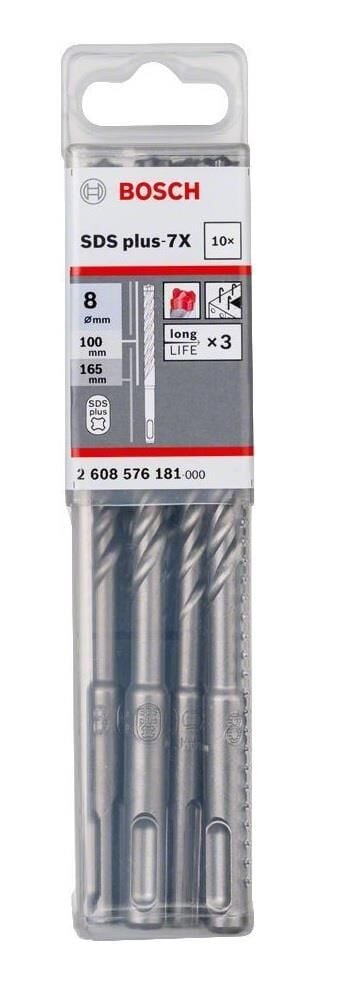 Bosch 8 x 165 mm 10'lu SDS Plus-7X 4 Elmaslı Özel Matkap Ucu 2608576181