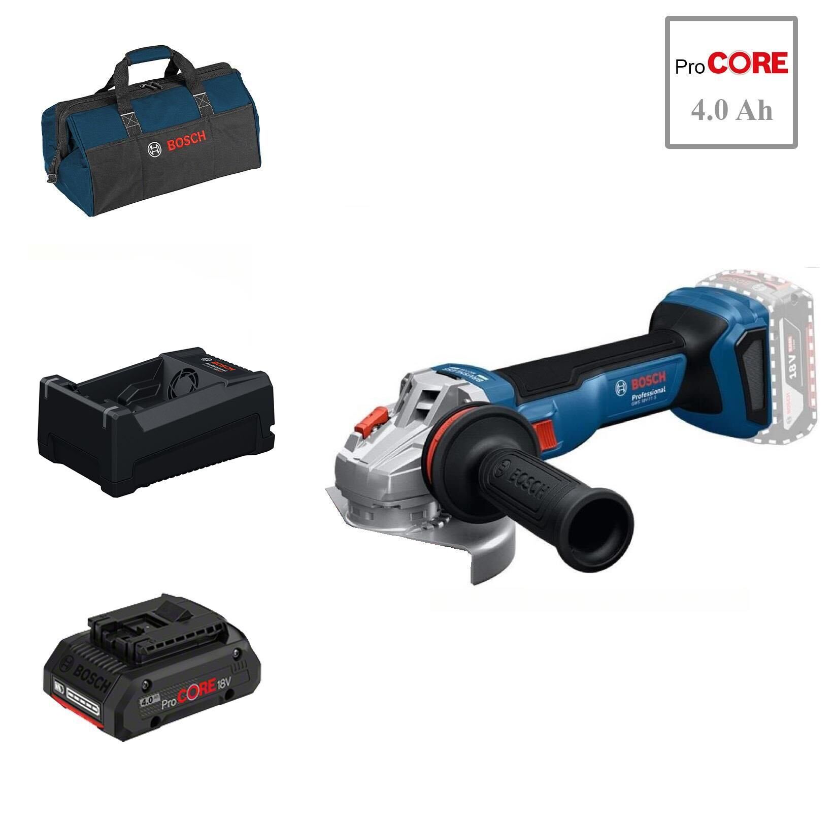 Bosch GWS 18V-11 S 1x4 Ah ProCORE Akülü Devir Ayarlı 125 mm Taşlama Bez Çantalı