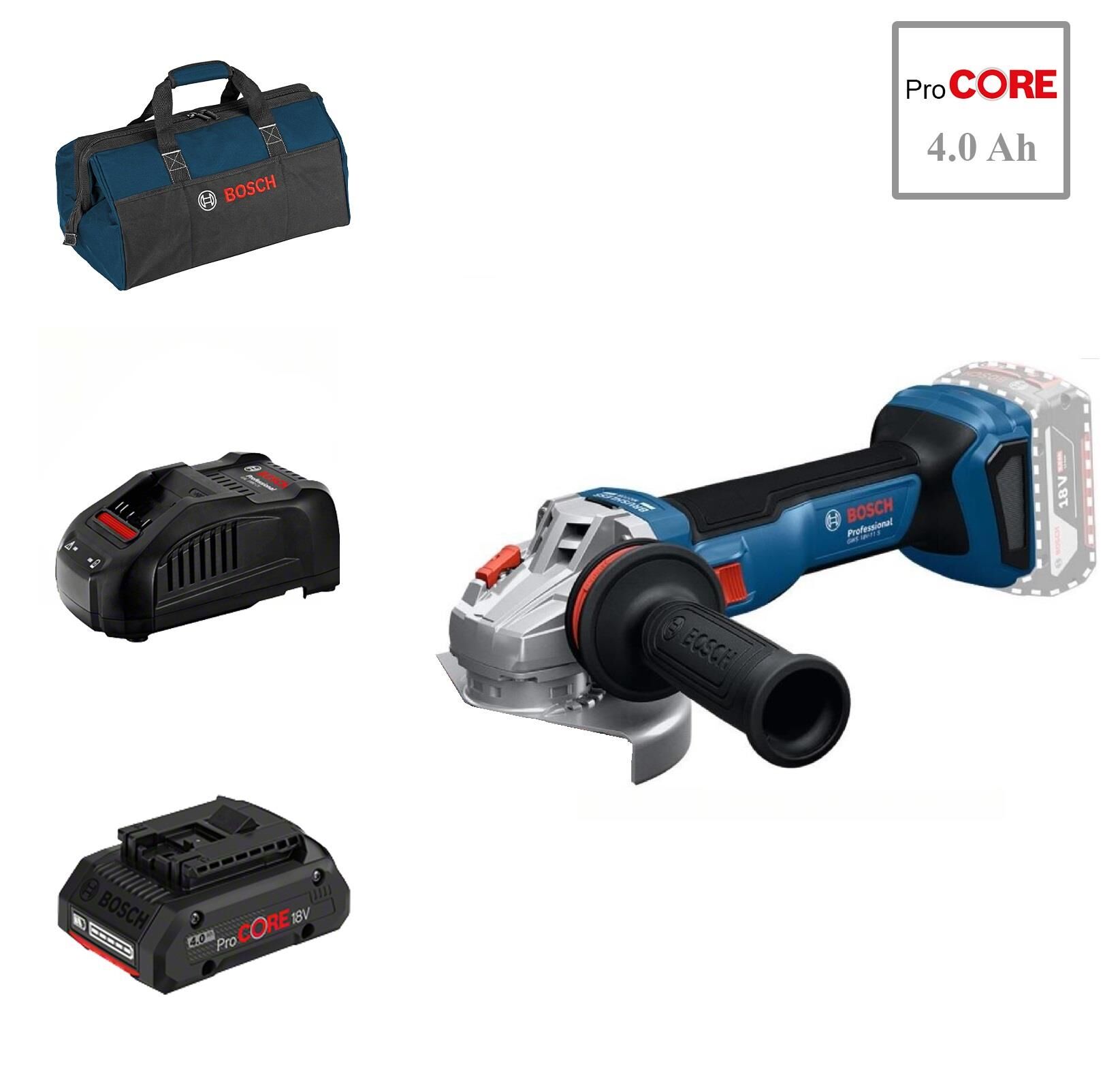 Bosch GWS 18V-11 S 1x4 Ah ProCORE Akülü Devir Ayarlı 125 mm Taşlama Bez Çantalı