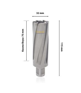3Keego 32 X 75 mm TCT Uzun Elmas Manyetik Matkap Ucu HC75