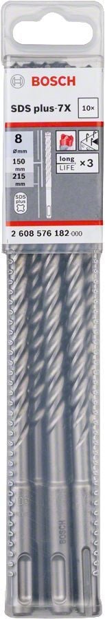 Bosch 8 x 215 mm 10'lu SDS Plus-7X 4 Elmaslı Özel Matkap Ucu 2608576182