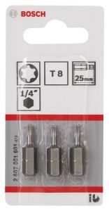 Bosch T8 25 mm Torx Bits Uç 3'lü ExtraHard 2607001601