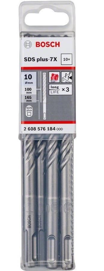 Bosch 10 x 165 mm 10'lu SDS Plus-7X 4 Elmaslı Özel Matkap Ucu 2608576184