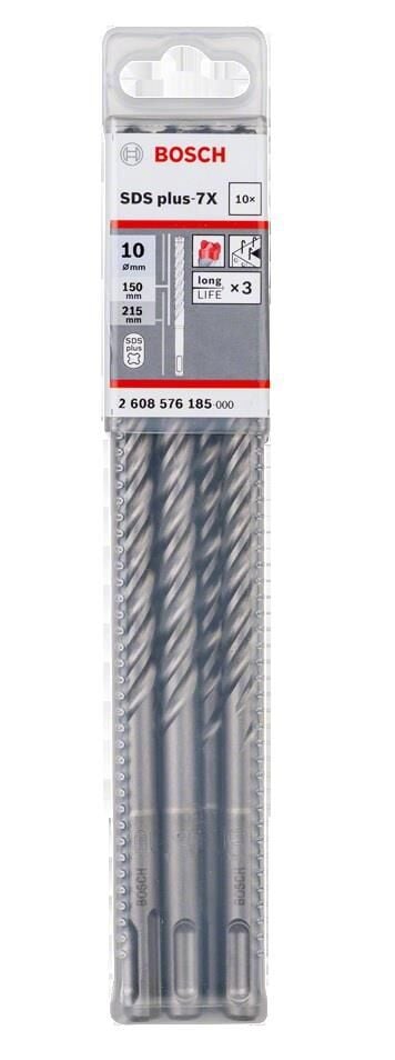 Bosch 10 x 215 mm 10'lu SDS Plus-7X 4 Elmaslı Özel Matkap Ucu 2608576185