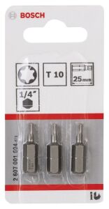 Bosch T10 25 mm 3'lü Torx Bits Uç ExtraHard 2607001604