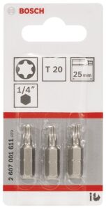 Bosch T20 25 mm 3'lü Torx Bits Uç ExtraHard 2607001611