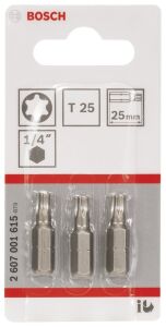 Bosch T25 25 mm 3'lü Torx Bits Uç ExtraHard 2607001615