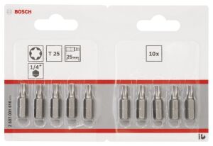 Bosch T25 25 mm 10'lu Torx Bits Uç ExtraHard 2607001616
