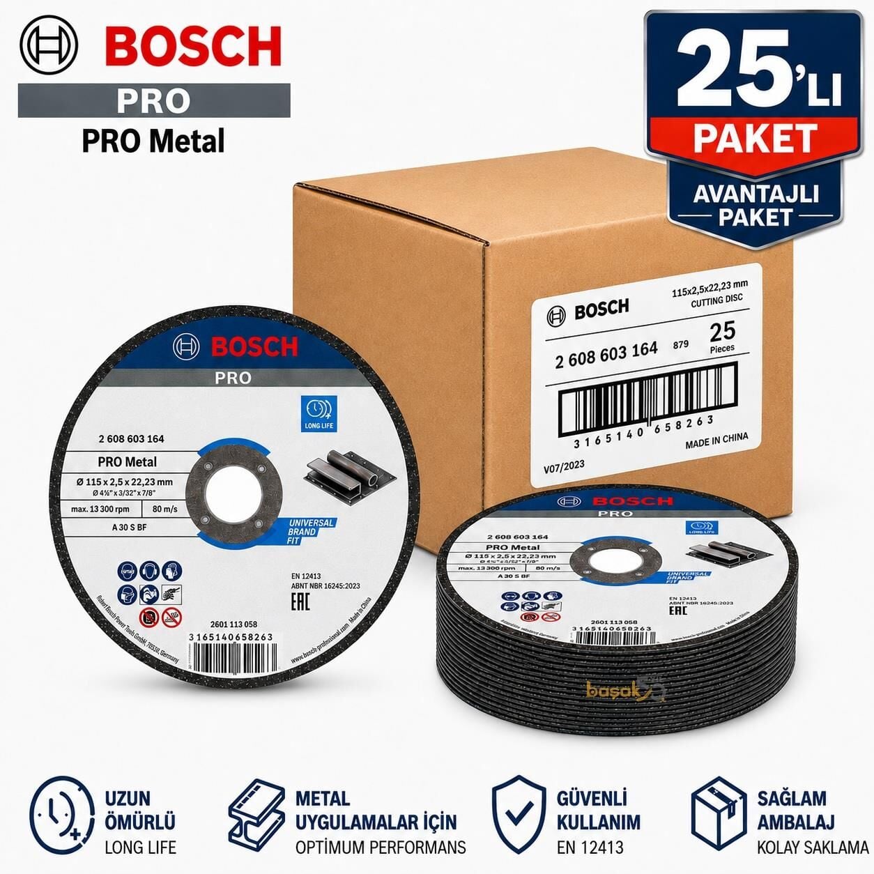Bosch PRO 115x2,5 mm Metal Kesme Taşı Düz 25'li Avantajlı Paket 2608603164