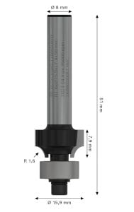 Bosch PRO 15.9x7.9mm R1.6 Ahşap Oluk Açma Freze Ucu 2608629681