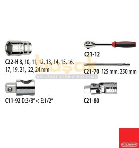 Ceta Form C20-18PH2 18 Parça 1/2” 6 Köşe Lokma Takımı (Plastik Çanta)